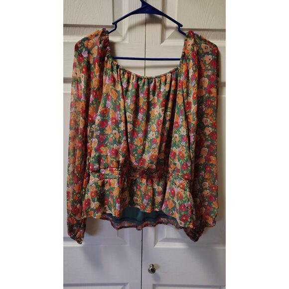 LC Lauren Conrad Large Floral Long Sleeve Pleated Pullover - Picture 2 of 6